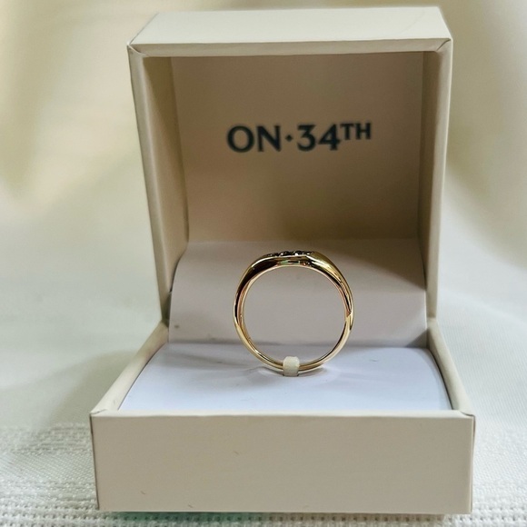 💥SALE Signet Ring Crystal Pave Gold Tone Rhodium Plated Black Enamel Sz‎ 8 NWT - Picture 3 of 11